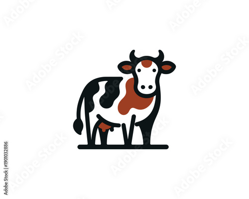 Spotted dairy cow standing mascot character vector logo