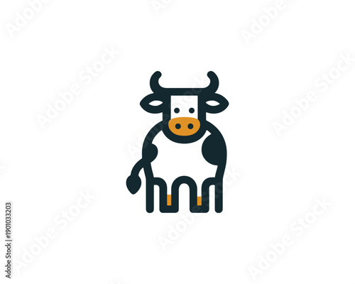 Minimalist cow standing mascot with yellow patches vector logo