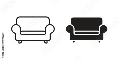 Sofa icon vector pack. Thin linear and black flat style.