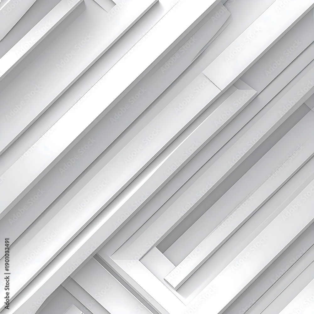Obraz premium White rectangles layer diagonally, creating shadows & depth. Abstract geometric minimalist design