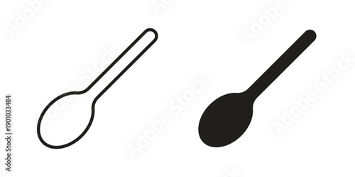 Spoon icon vector pack. Thin linear and black flat style.