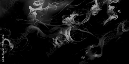 Smoke steam set of airborne particulates and gases emitted. Gray smokes or steam, for use on dark background.  Abstract, messy, splattered, sprayer texture. 