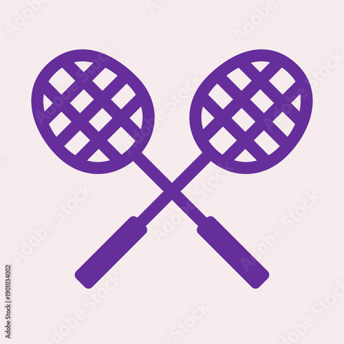 Vector flat illustration with two crossed badminton rackets as part of badminton equipment on sport game or world championship. Minimalistic simple concept about sport competitions, clipart collection