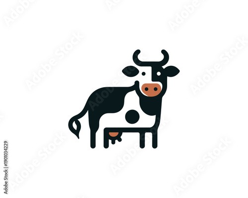 Black and white spotted dairy cow mascot minimalist vector logo