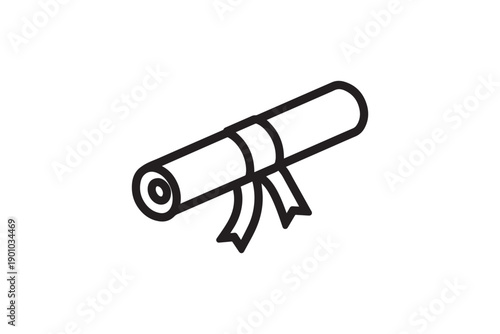 Graduation scroll diploma with ribbon icon in isometric line art style representing academic achievement and university certification for students