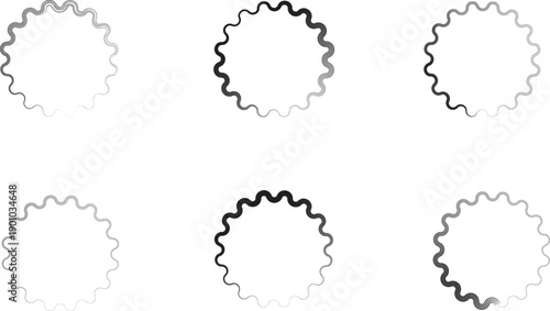 Set of circular wavy line frames with black gradient stroke for progress loading indicators and interface design elements