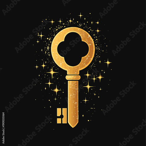 Shining vintage key hole with stars icon