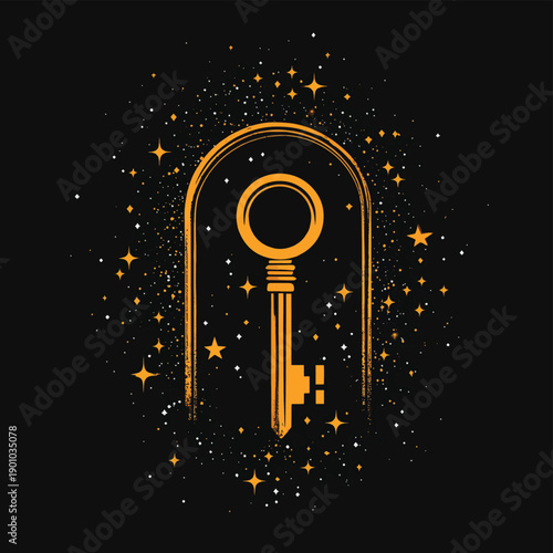 Shining vintage key hole with stars icon