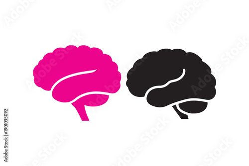 Two brain silhouettes black and pink color side view graphic design symbol isolated on white background flat design concept illustration
