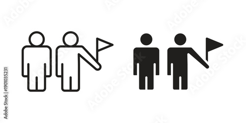 Tour guide people icon vector pack. Thin linear and black flat style.