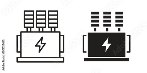 Transformer icon vector pack. Thin linear and black flat style.