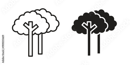 Trees icon vector pack. Thin linear and black flat style.