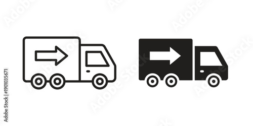 Truck arrow icon vector pack. Thin linear and black flat style.