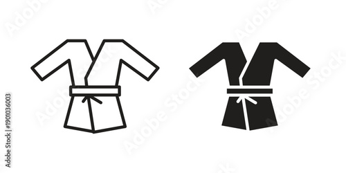 Uniform martial art icon vector pack. Thin linear and black flat style.