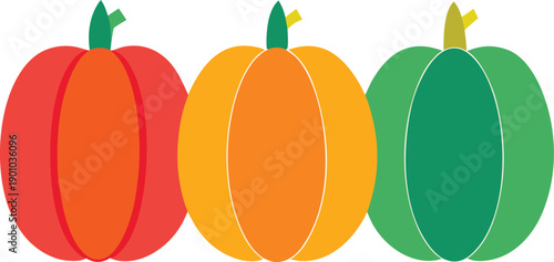 Vibrant gradient pumpkins showcasing autumnal colors in a playful and artistic design