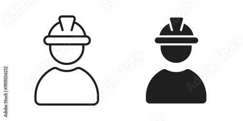 User helmet safety icon vector pack. Thin linear and black flat style.