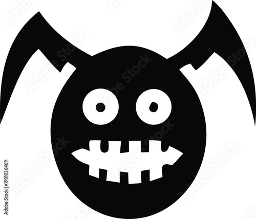 A playful and spooky cartoon depiction of a smiling bat with exaggerated facial features for halloween or horror-themed designs