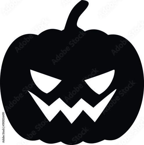 A classic black and white jack-o'-lantern with a spooky carved face for halloween decoration