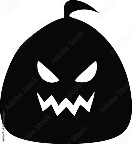 A classic black jack-o'-lantern with a carved menacing face for spooky halloween decorations