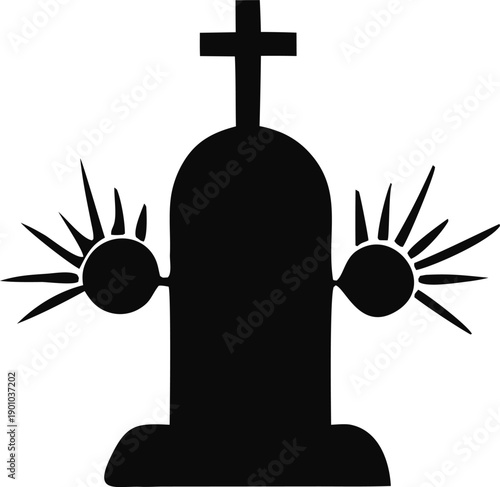 A minimalist black and white illustration of a traditional fire hydrant with a cross emblem on top