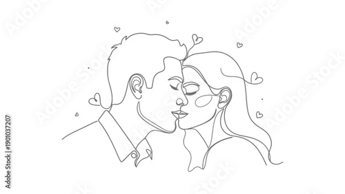 loving couple faces, romantic line art