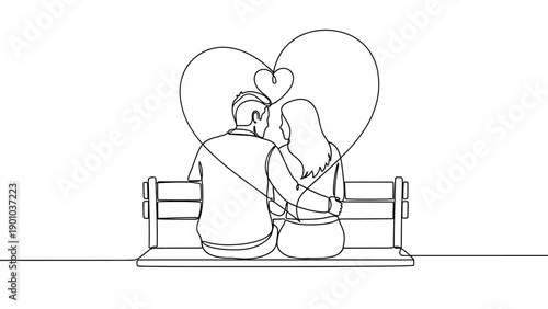 loving couple sitting on bench with heart