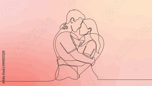 Loving couple embracing in heart shape