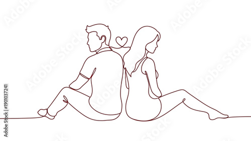 couple sitting back to back with heart