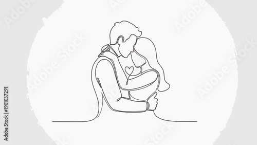 loving couple embrace, romantic line art
