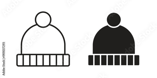 Winter hat icon vector pack. Thin linear and black flat style.