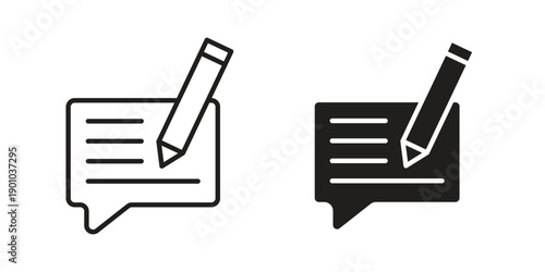Writing feedback icon vector pack. Thin linear and black flat style.