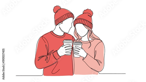 couple sharing warm beverages winter
