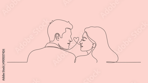loving couple kissing, continuous line art