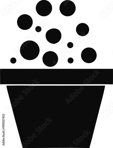 A black and white illustration of a watering can overflowing with circular droplets