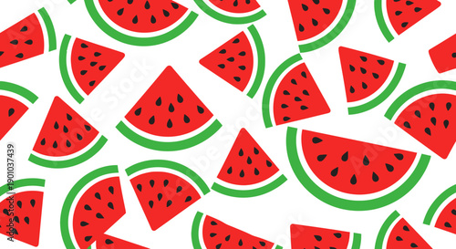 Vibrant Watermelon Slices Pattern on White Background.