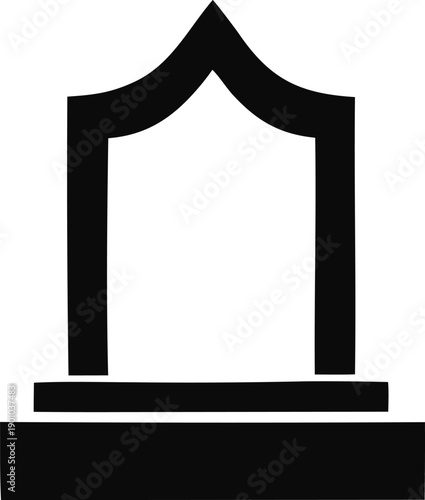 A minimalist black and white silhouette of an ancient or gothic archway structure