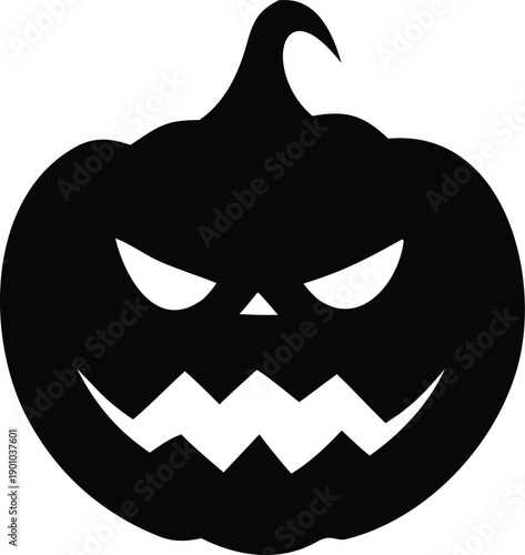 A classic black and white jack o lantern with a spooky, menacing carved face for halloween decorations
