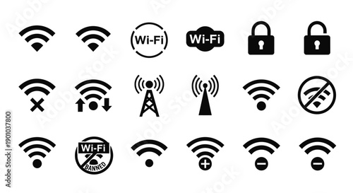 Collection of Wi-Fi and internet connectivity icons.