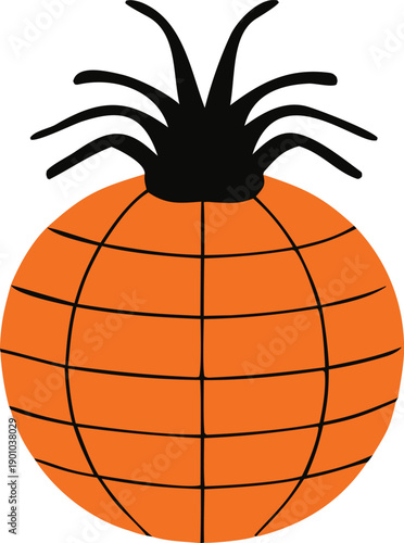 Creative illustration of a pineapple with a spider sitting atop its spiky crown