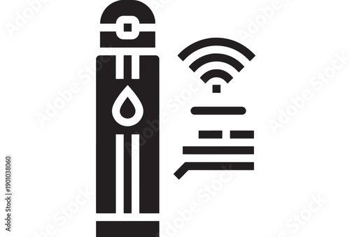 Parking meter icon with wireless payment signal and coin slot, black glyph pictogram isolated on white background for parking zone signage and mobile app UI