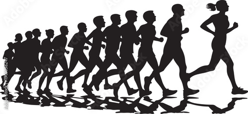 Diverse People Jogging Silhouettes, Healthy Lifestyle Vector