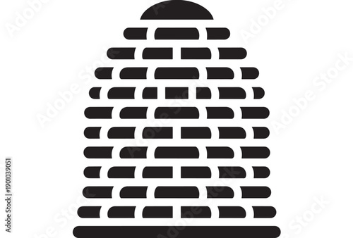 Beehive icon with layered rounded stripes in black silhouette, minimal honeycomb hive symbol for apiary logo, beekeeping labels, nature app UI and signage