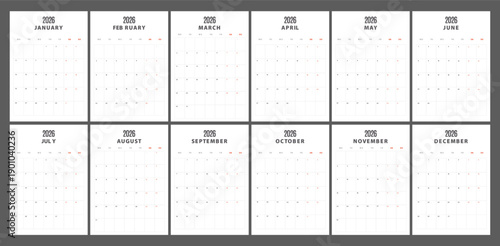 Daily planner. 2026 minimal calendar templates set, week starts Monday.