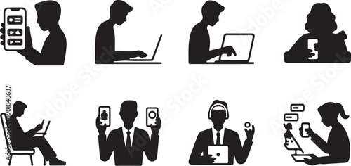 Wallpaper Mural Various people using technology devices in different modern work scenarios Torontodigital.ca