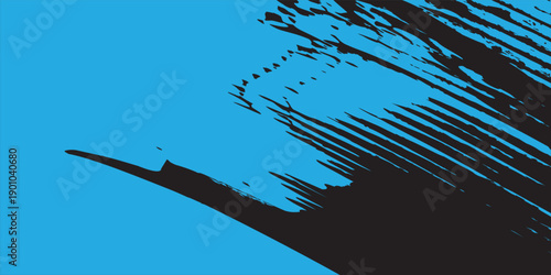 Dynamic abstract black brush strokes on a vibrant blue background, creating a grunge texture