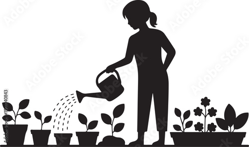 Wallpaper Mural Woman watering plants in garden with watering can silhouette style Torontodigital.ca