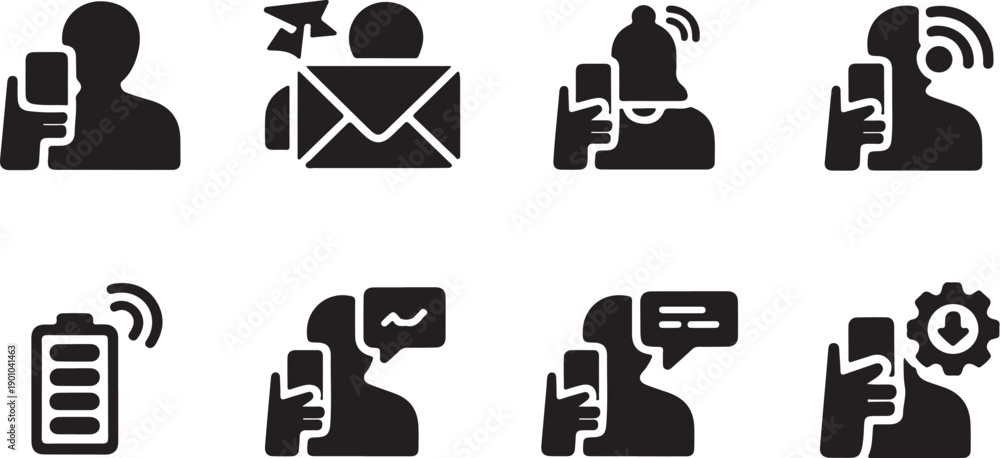 custom made wallpaper toronto digitalSet of communication technology icons featuring mobile phone and messaging symbols isolated on transparent background