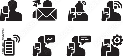 Wallpaper Mural Set of communication technology icons featuring mobile phone and messaging symbols isolated on transparent background Torontodigital.ca