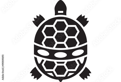Turtle ninja icon with black silhouette shell pattern and bandana mask, simple flat pictogram isolated on white background for logo, sticker, app UI and gaming