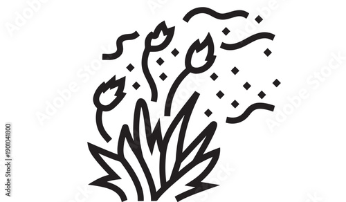 Fireworks icon with bursting celebration sparks, confetti and flame shapes in bold black outline, minimal flat pictogram for party, festival and event design